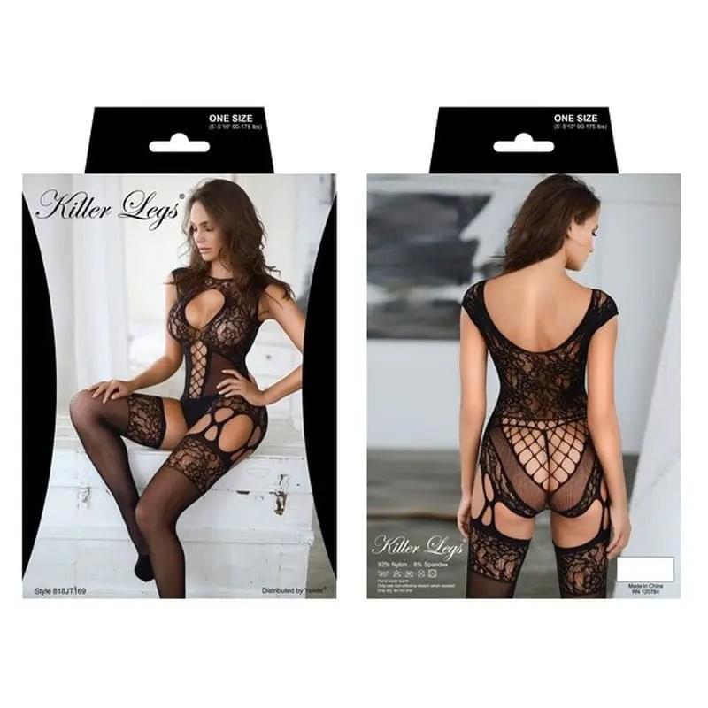 Studded Command Sheer Bodysuit with Studded Tights Killer Legs Discreet Intimate Essentials.