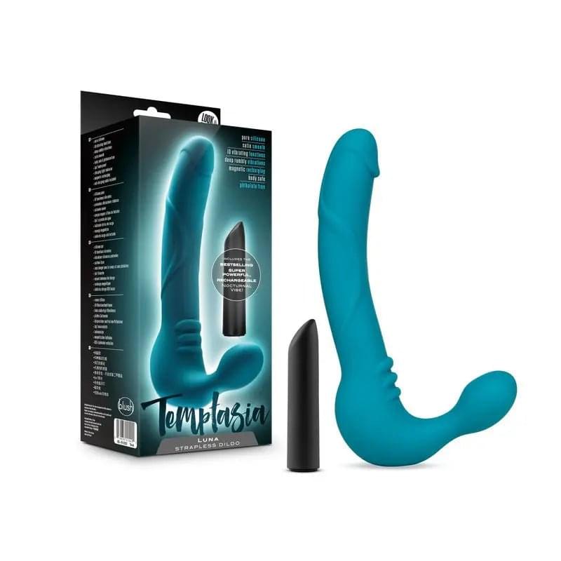 Temptasia Luna Strapless Silicone Dildo Teal Temptasia Discreet Intimate Essentials.