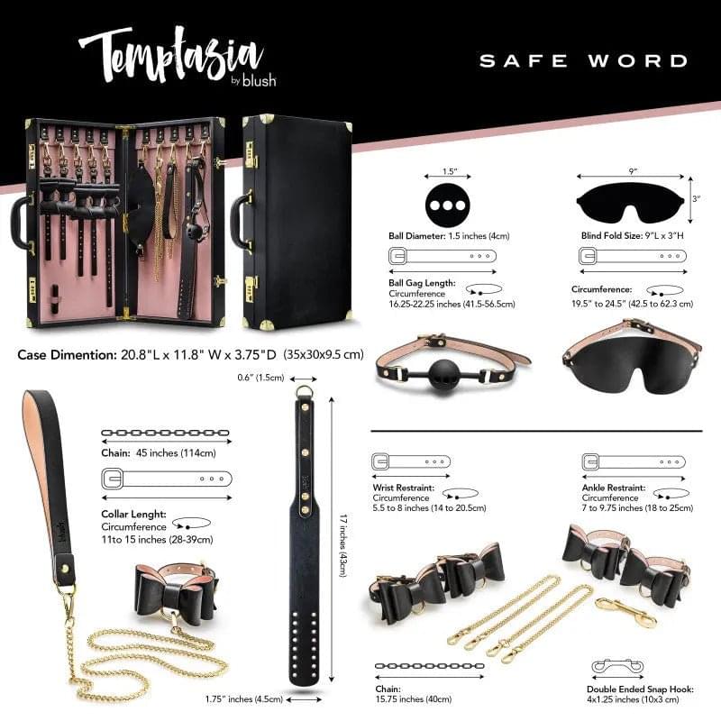 Temptasia Safe Word Bondage Kit with Suitcase - 9 Piece Bondage Set Blush Novelties Discreet Intimate Essentials.