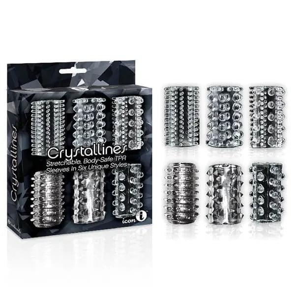 The 9's Crystalline TPR Cock Sleeves -  Penis Sleeves - Set of 6 Icon Brands Discreet Intimate Essentials.