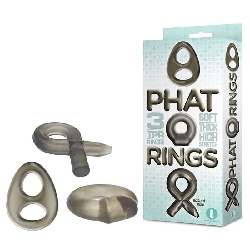 The 9's Phat Rings - Smoke Cock Rings - Set of 3 Icon Brands Discreet Intimate Essentials.