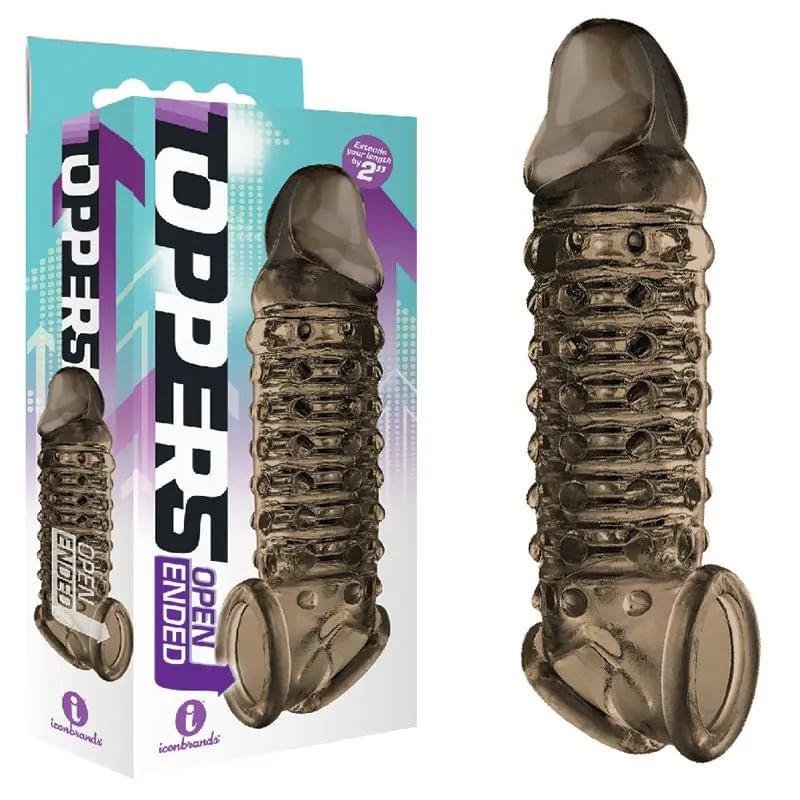 The 9's Toppers Open Ended - Smoke Penis Extension Sleeve Icon Brands Discreet Intimate Essentials.