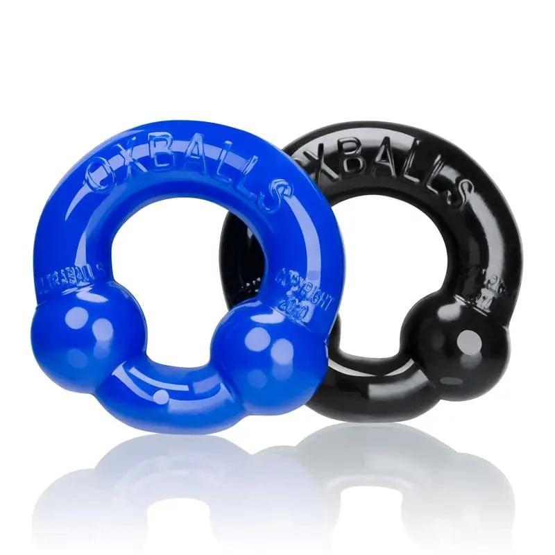 Ultraballs 2 Pk Cockring Black And Pool Blue OxBalls Discreet Intimate Essentials.