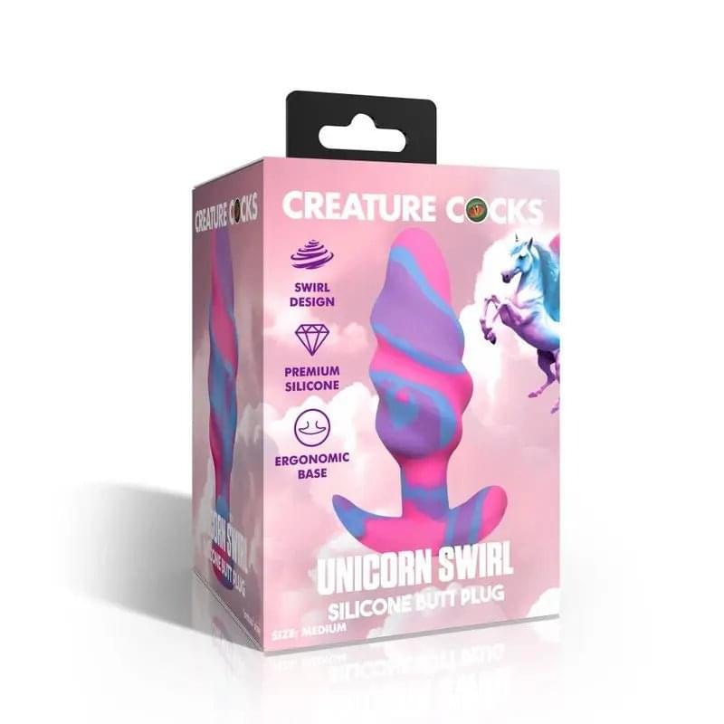 Unicorn Swirl Silicone Butt Plug Medium Creature Cocks Discreet Intimate Essentials.