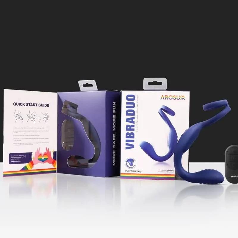 VibraDuo Vibrating Anal Probe and Perineum Stim with Cockring Arosum Discreet Intimate Essentials.