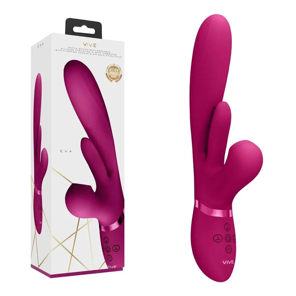 VIVE Ena -  -  25 cm USB Rechargeable Thrusting Vibrator with Air Wave Stimulator Shots Toys Discreet Intimate Essentials.