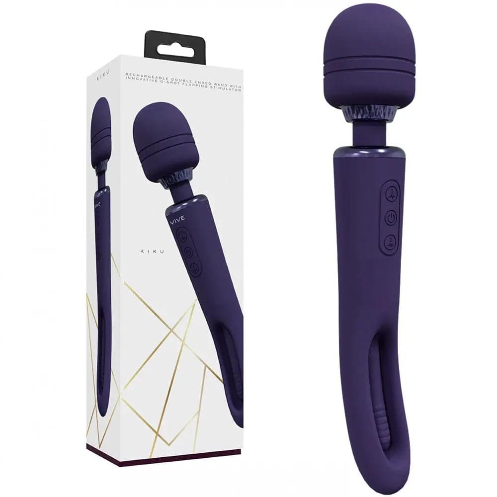 VIVE Kiku -  -  25.2 cm USB Rechargeable Dual End Massage Wand with Flapping Tip Shots Toys Discreet Intimate Essentials.