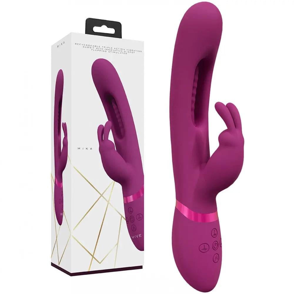 VIVE Mika -  -  23.2 cm USB Rechargeable Rabbit Vibrator with Flapping Shaft Shots Toys Discreet Intimate Essentials.