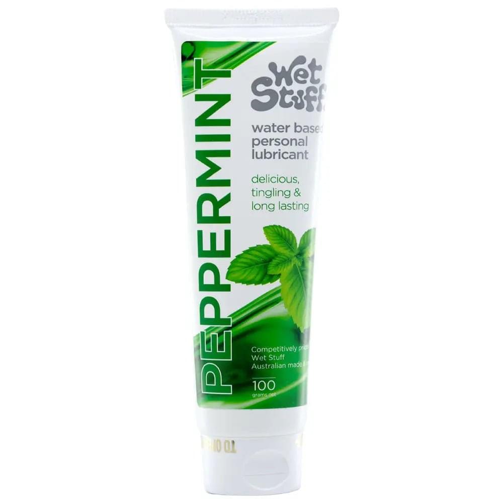 Wet Stuff Peppermint - 100g Tube - Peppermint Flavoured Water Based Lubricant - 100 gram Tube Wet Stuff Discreet Intimate Essentials.