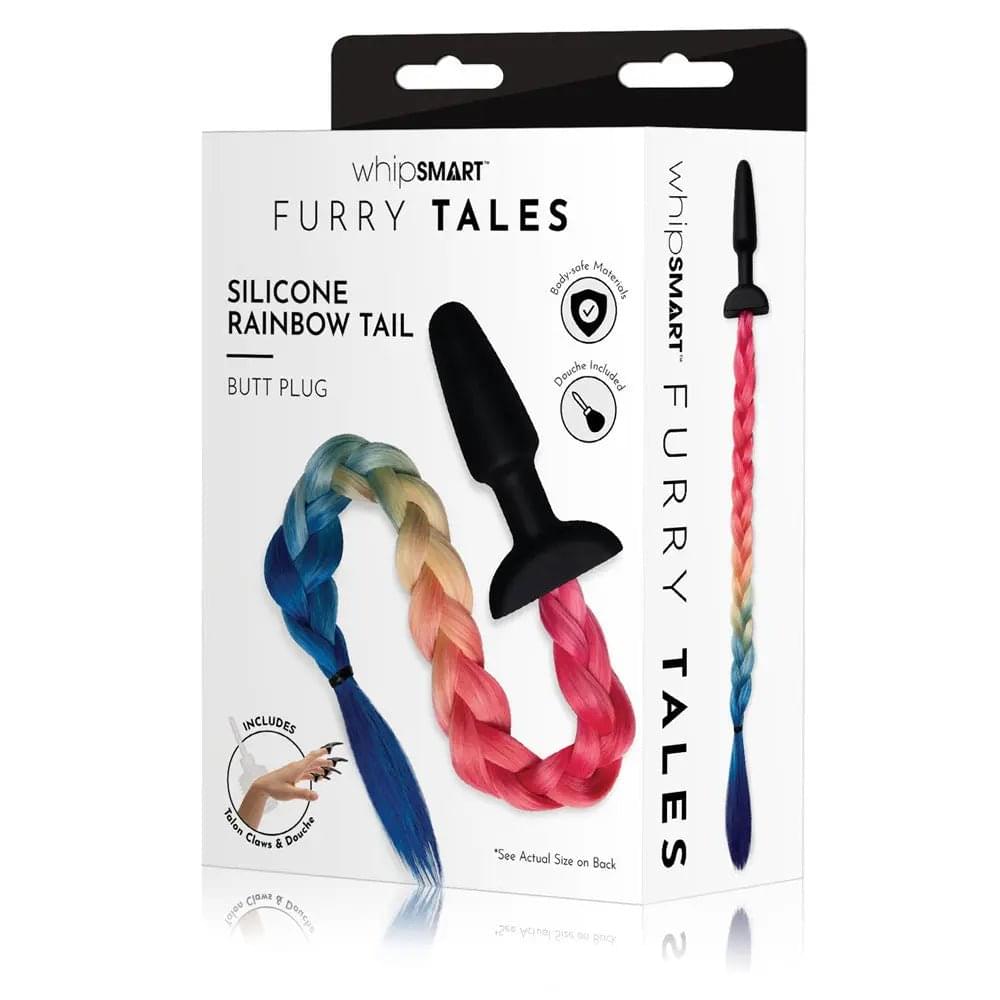 WhipSmart Furry Tales Silicone Rainbow Tail - Black 8.9 cm Butt Plug with Rainbow Tail WhipSmart Discreet Intimate Essentials.