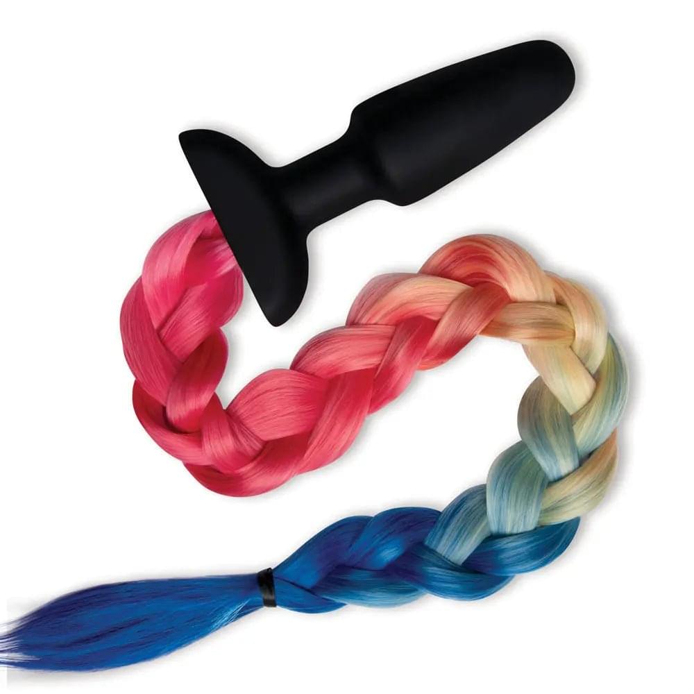 WhipSmart Furry Tales Silicone Rainbow Tail - Black 8.9 cm Butt Plug with Rainbow Tail WhipSmart Discreet Intimate Essentials.