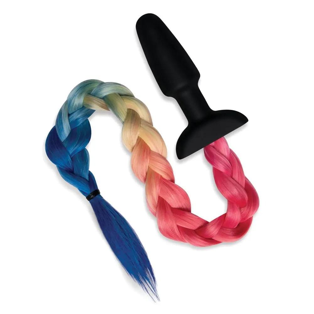 WhipSmart Furry Tales Silicone Rainbow Tail - Black 8.9 cm Butt Plug with Rainbow Tail WhipSmart Discreet Intimate Essentials.