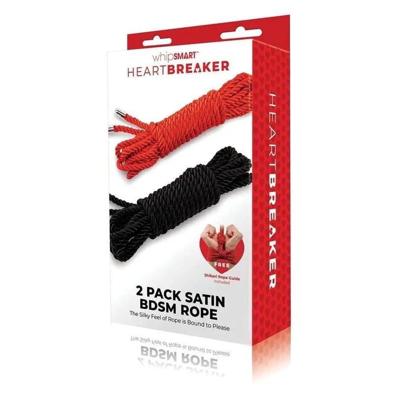 WhipSmart Heartbreaker 2 Pack Satin BDSM Rope - Black & Red Ropes - Set of 2 WhipSmart Discreet Intimate Essentials.