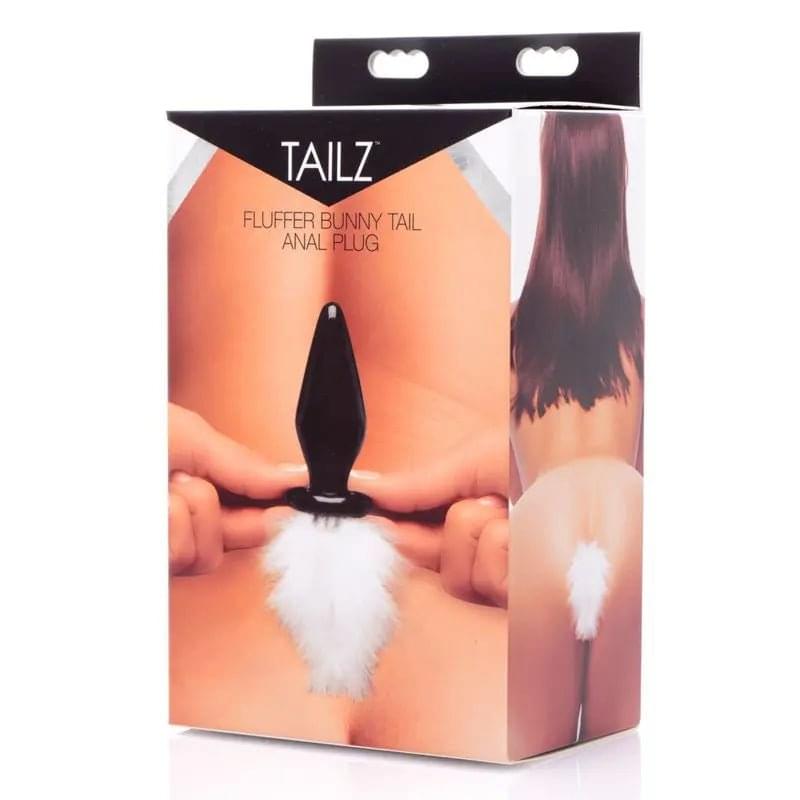 White Fluffer Bunny Tail Glass Anal Plug Tailz Discreet Intimate Essentials.