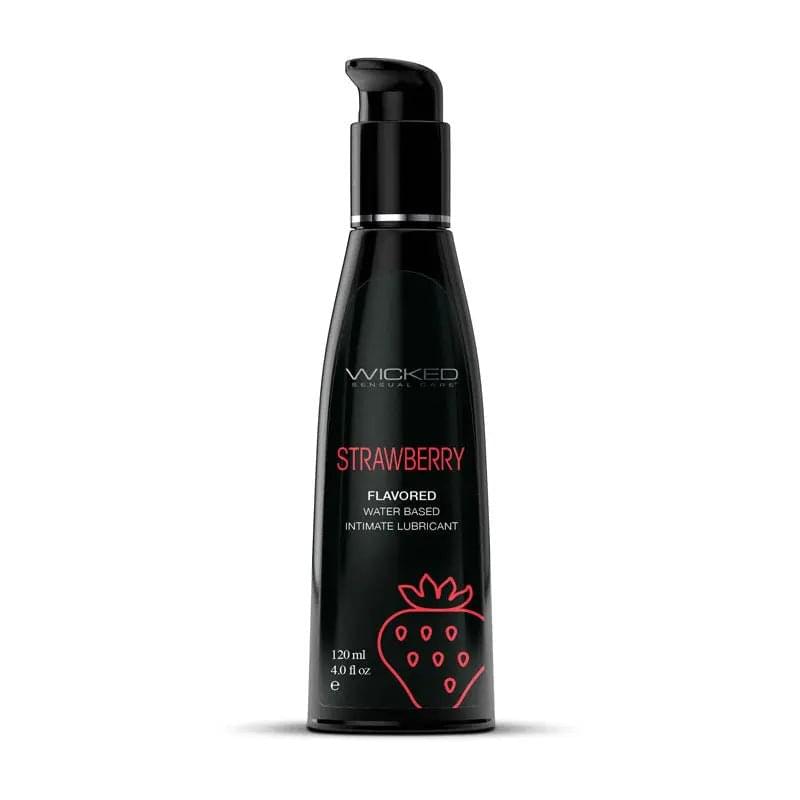 Wicked Aqua Strawberry - Strawberry Flavoured Water Based Lubricant - 120 ml (4 oz) Bottle Wicked Discreet Intimate Essentials.