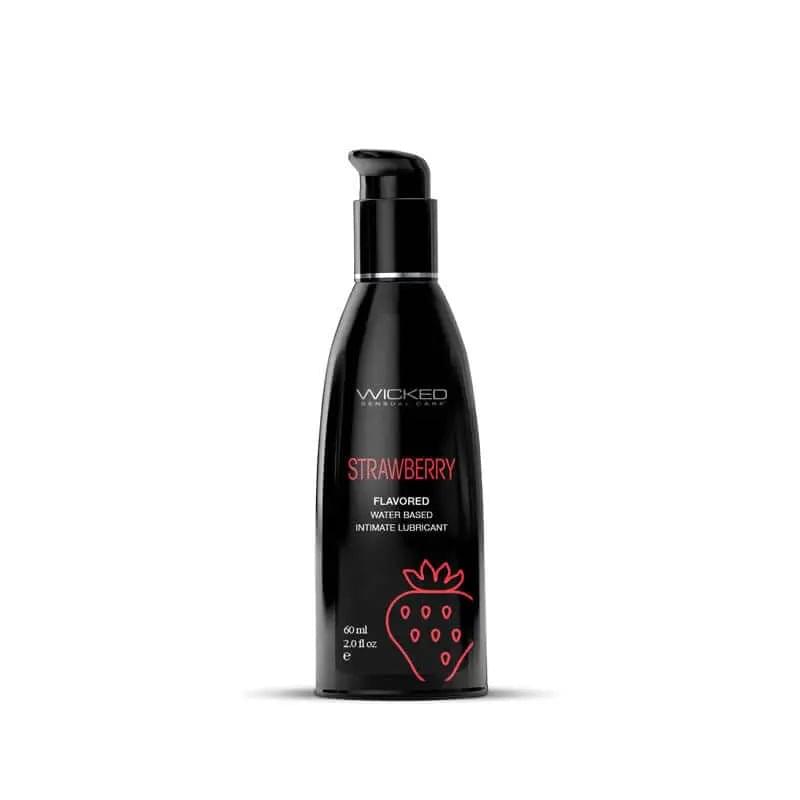 Wicked Aqua Strawberry - Strawberry Flavoured Water Based Lubricant - 60 ml (2 oz) Bottle Wicked Discreet Intimate Essentials.