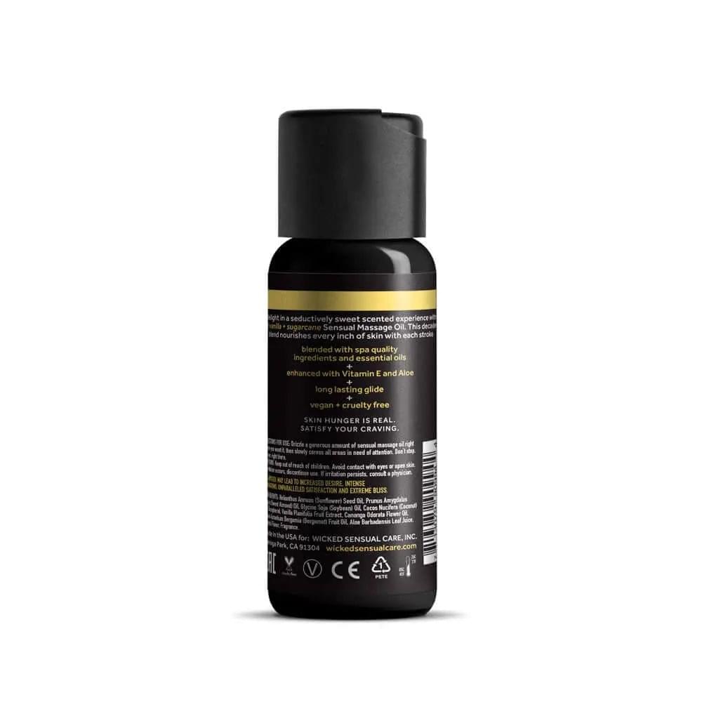 Wicked Sensual Massage Oil - Vanilla + Sugarcane - Vanilla and Sugarcane Scented Massage Oil - 120 ml Tube Wicked Discreet Intimate Essentials.