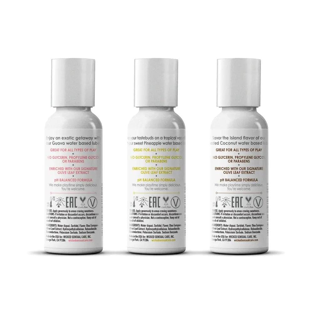 Wicked Simply Tropical Trio - Flavoured Water Based Lubricants - Set of 3 x 30 ml Bottles Wicked Discreet Intimate Essentials.