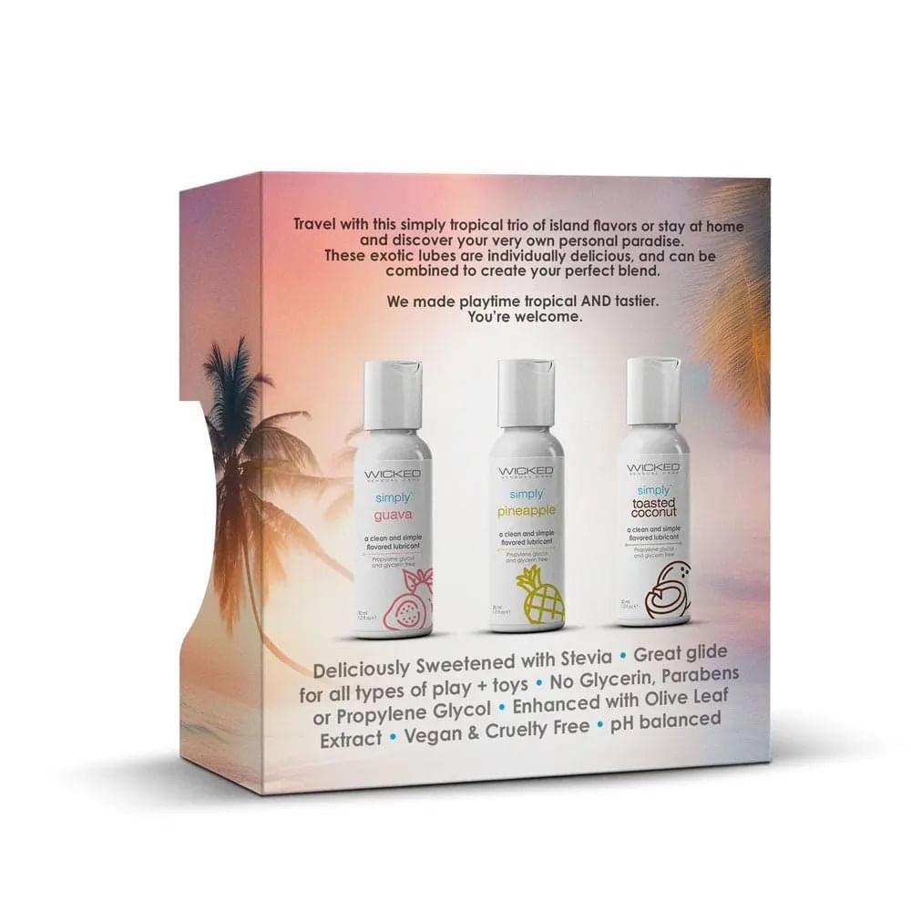 Wicked Simply Tropical Trio - Flavoured Water Based Lubricants - Set of 3 x 30 ml Bottles Wicked Discreet Intimate Essentials.