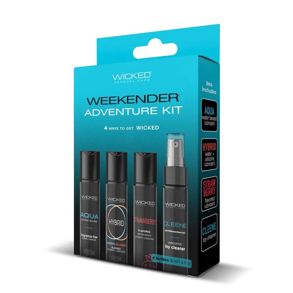 Wicked WEEKENDER ADVENTURE KIT - Mixed Lubricants & Cleaner 30 ml Bottles - 4 Pack Wicked Discreet Intimate Essentials.