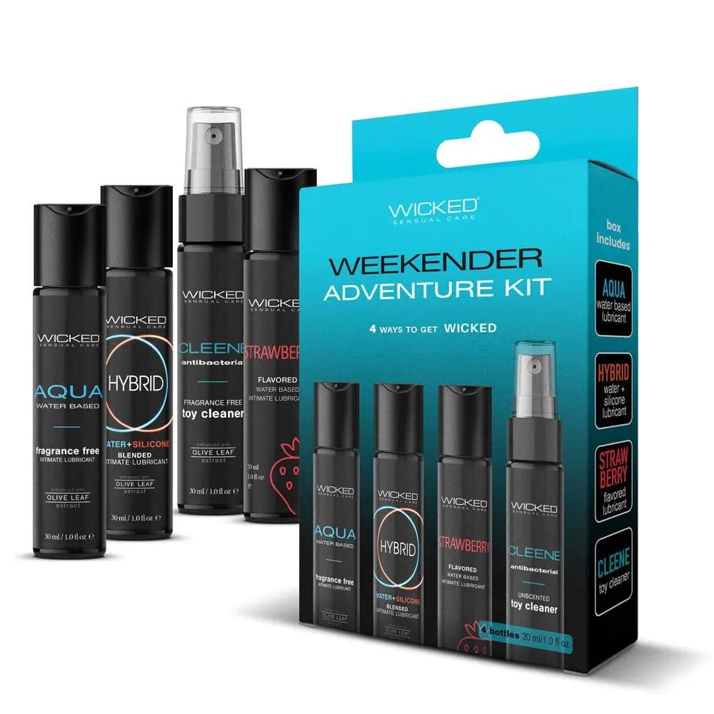 Wicked WEEKENDER ADVENTURE KIT - Mixed Lubricants & Cleaner 30 ml Bottles - 4 Pack Wicked Discreet Intimate Essentials.
