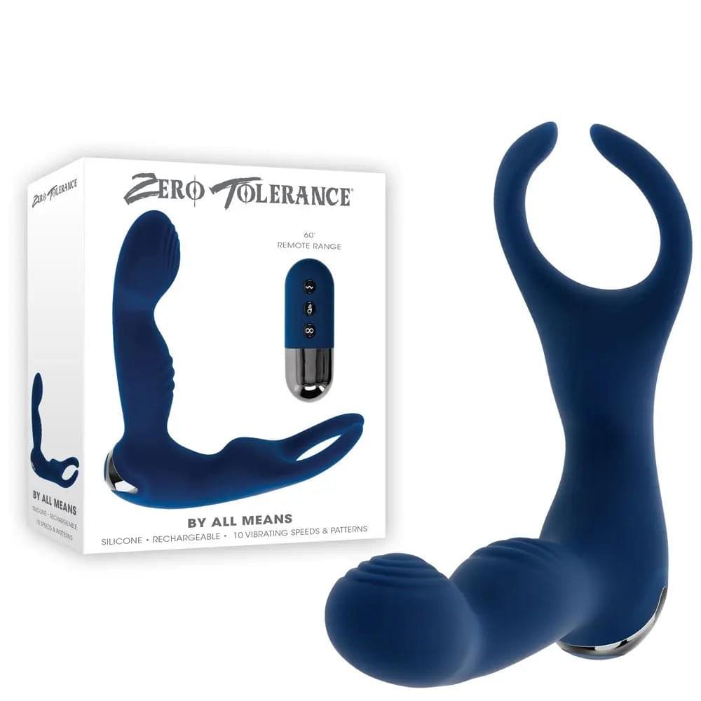 Zero Tolerance BY ALL MEANS -  13.4 cm USB Rechargeable Prostate Massager with Cock Ring Zero Tolerance Discreet Intimate Essentials.